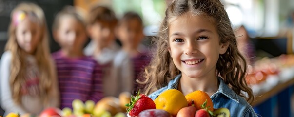 Children Learning About Healthy Eating and the Food Pyramid in School Program