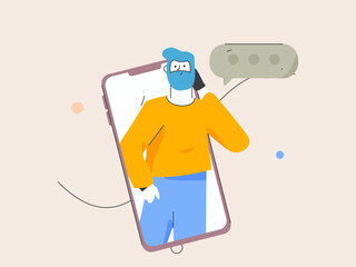 Virtual characters social communication concept business flat vector hand drawn illustration
