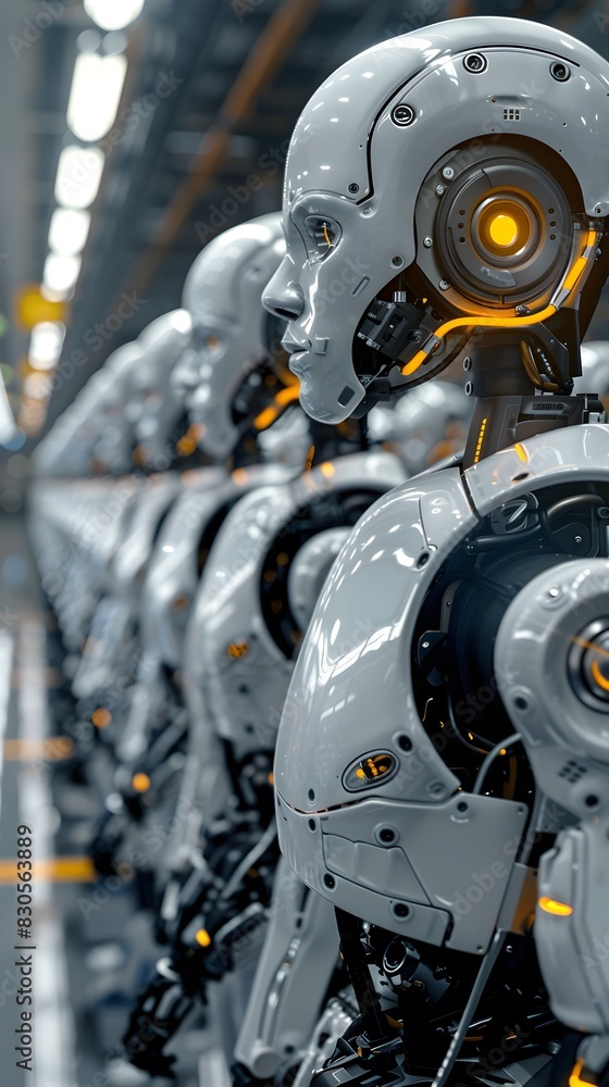 Aufkleber advanced robotic assembly line producing next robots in modern technology facility