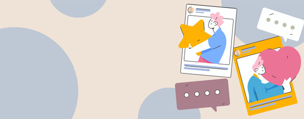 Virtual characters social communication concept business flat vector hand drawn illustration
