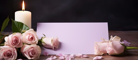 A sheet of paper with a place for congratulations candles and flowers to leave a message or dedication Copy space image