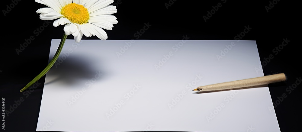 Poster an empty sheet of paper a pen and a daisy all with space for copying images