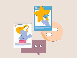 Virtual characters social communication concept business flat vector hand drawn illustration
