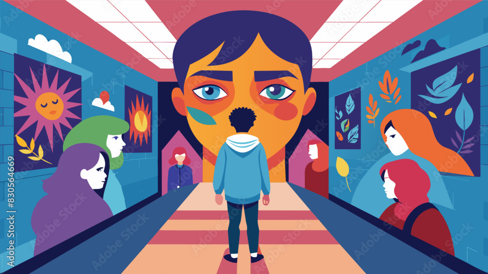Poster an artistic student uses their talents to create an eyecatching mural in the schools main hallway fe