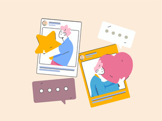 Virtual characters social communication concept business flat vector hand drawn illustration
