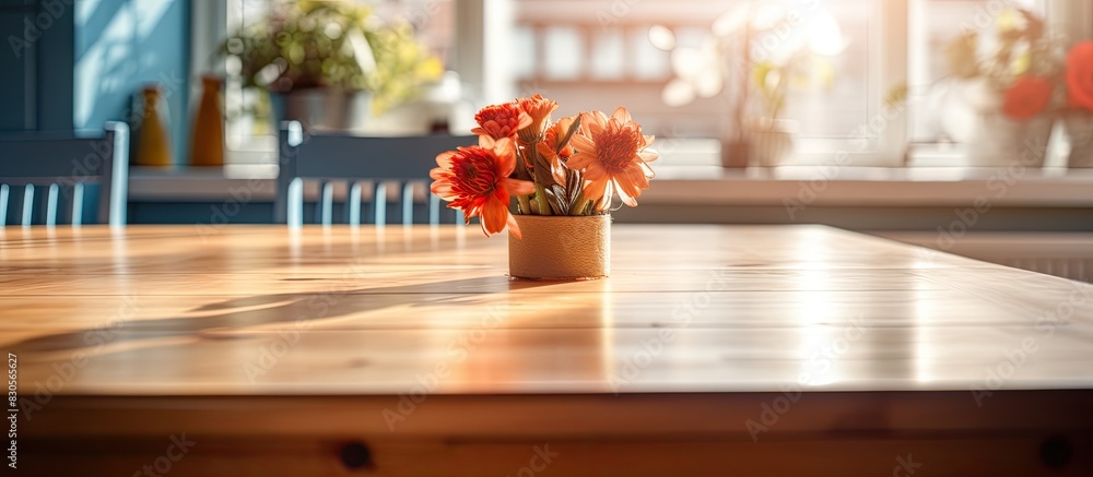 Poster a kitchen table with a blurred background serves as a copy space image