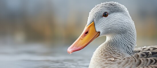 Close up image of a stunning wild grey duck with plenty of copy space