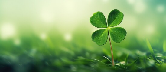 Happy St Patrick s Day with a clover leaf a symbol of luck and Irish heritage. Creative banner. Copyspace image