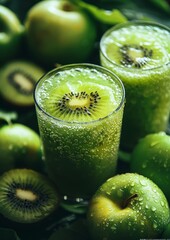 Apple Kiwi Smoothie - Light green with apple and kiwi slices. 