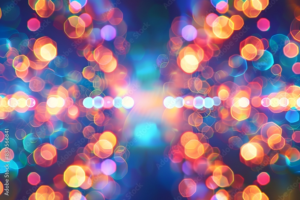 Poster abstract bokeh background with neon light patterns.