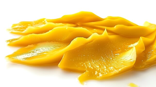  Studio shot of yellow mango pulp isolated on a white background.