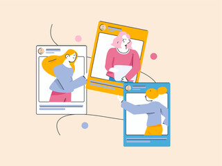 Virtual characters social communication concept business flat vector hand drawn illustration
