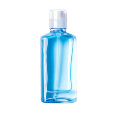 A bottle of blue liquid with a blue cap isolated on transparent background