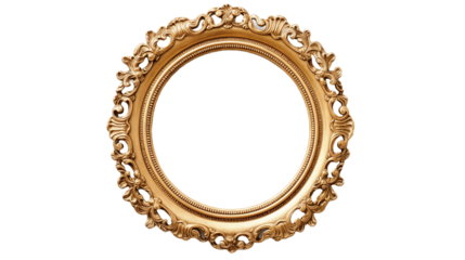 Antique gold frame, Antique oval round photo frame on transparent background
