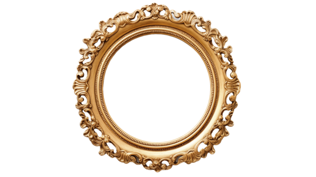 Antique gold frame, Antique oval round photo frame on transparent background