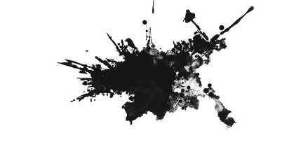 black ink splashes, black splashes, Black and white grunge ink splat isolated on transparent background
