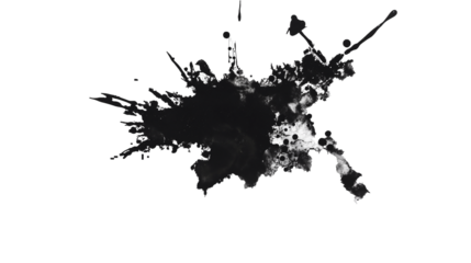 black ink splashes, black splashes, Black and white grunge ink splat isolated on transparent background
