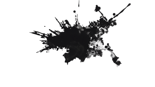 black ink splashes, black splashes, Black and white grunge ink splat isolated on transparent background