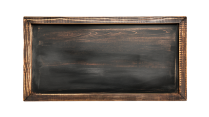 Old wooden frame, Blank blackboard in wooden frame isolated, top view on transparent background
