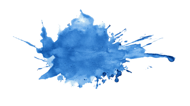 blue ink splashes, Blue grunge ink splat isolated on transparent background