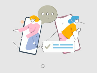 Virtual characters social communication concept business flat vector hand drawn illustration
