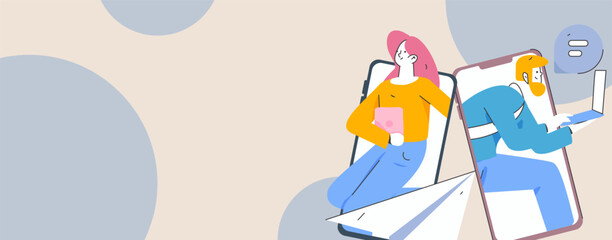 Virtual characters social communication concept business flat vector hand drawn illustration
