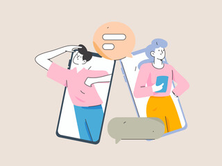 Virtual characters social communication concept business flat vector hand drawn illustration
