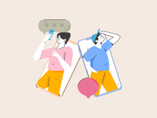 Virtual characters social communication concept business flat vector hand drawn illustration
