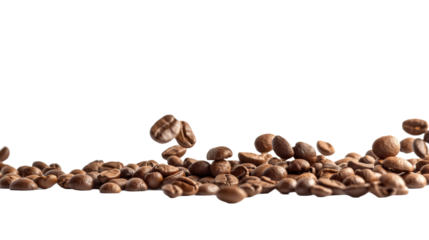 Coffee beans, Falling coffee beans isolated on transparent background
