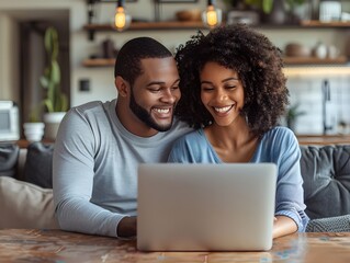 Couple Reviewing Finances with Online Advisor on Laptop at Home