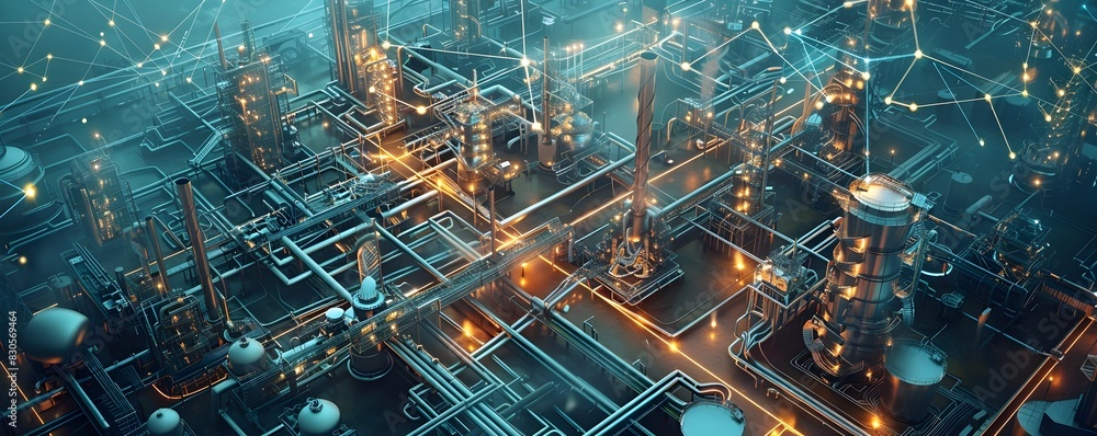Poster futuristic industrial iot sensors monitoring factory equipment and predicting maintenance needs mode
