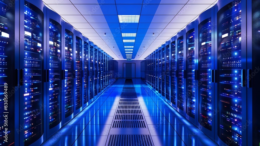 Poster cloud based data center powering global digital a futuristic technology concept