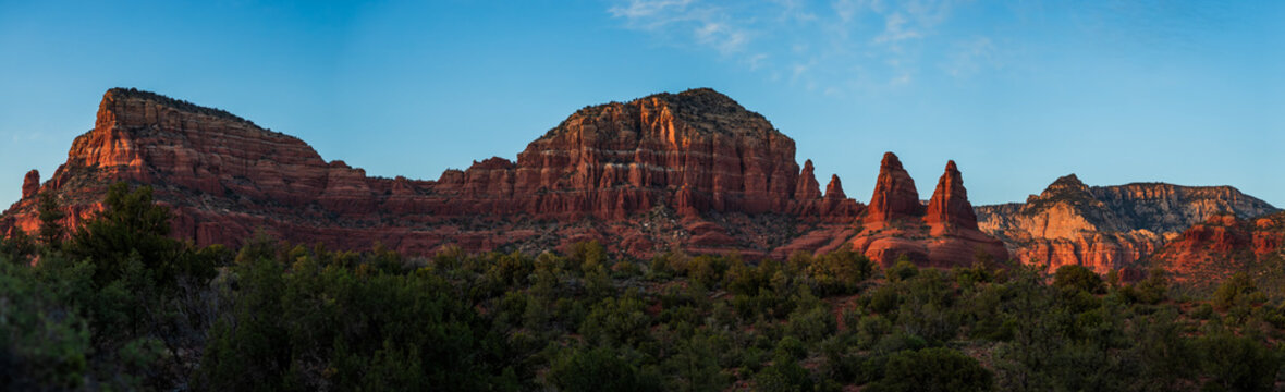 Desert landscape with twin spires and mesa