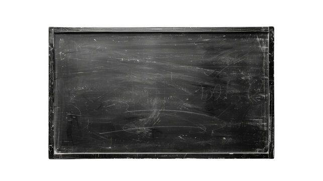 A black chalkboard. The chalkboard is dirty and has a worn look to it, isolated on transparent background