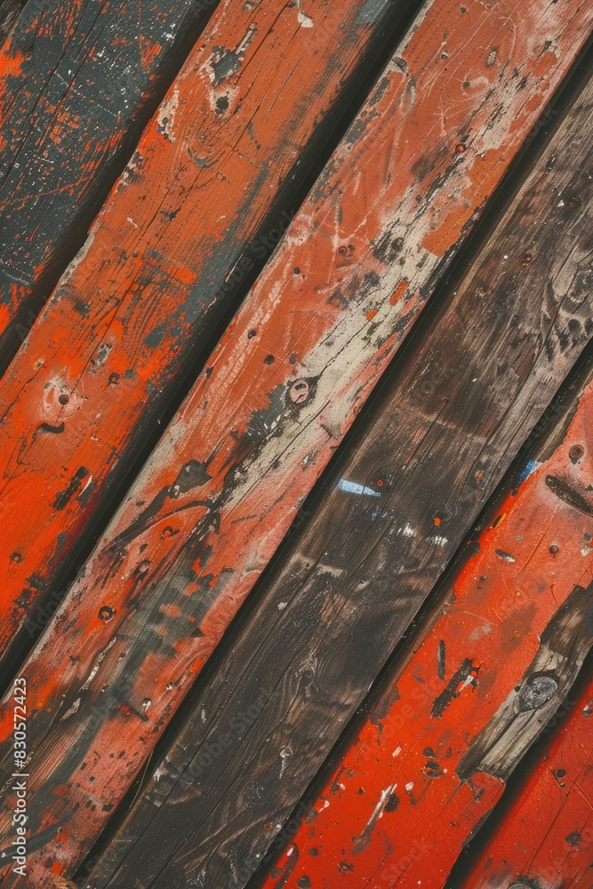 Poster the image is a close up of a wooden surface with a red and brown color scheme. the wood appears to b