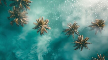 Aerial Photography of Palm Trees along the Shoreline on the Turquoise Beach