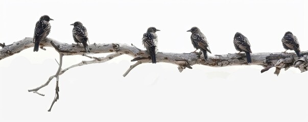 laridae standing in branch of tree on white background 
