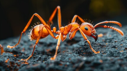  A close-up of a small orange insect on a rock with its mouth and eyes widely open