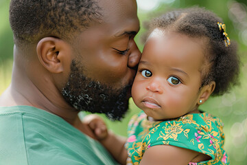 Loving Father Kissing Baby Girl in Park, Happycore Style on High-Resolution Provia Film