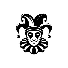 Vector logo of a jester isolated on white background.