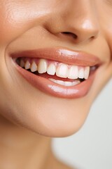 Fototapeta premium Close-up of a smiling woman with white teeth
