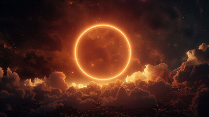 Cinnamon neon enhances a dark night sky in a panoramic 3D presentation,
