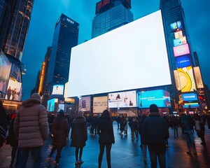 Vibrant City Square with Digital Billboard Displaying Real Time Advertisements