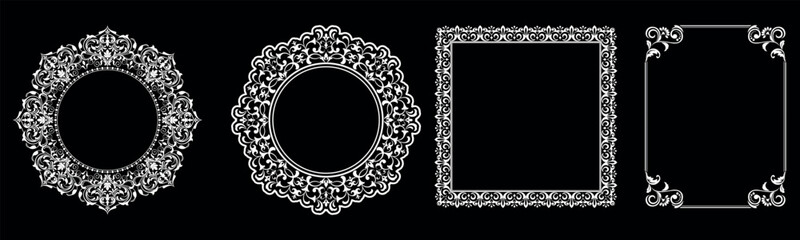 Set of decorative frames Elegant vector element for design in Eastern style, place for text. Floral black and white borders. Lace illustration for invitations and greeting cards.