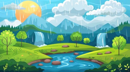 Obraz premium Representation of the water cycle in nature for educational purposes