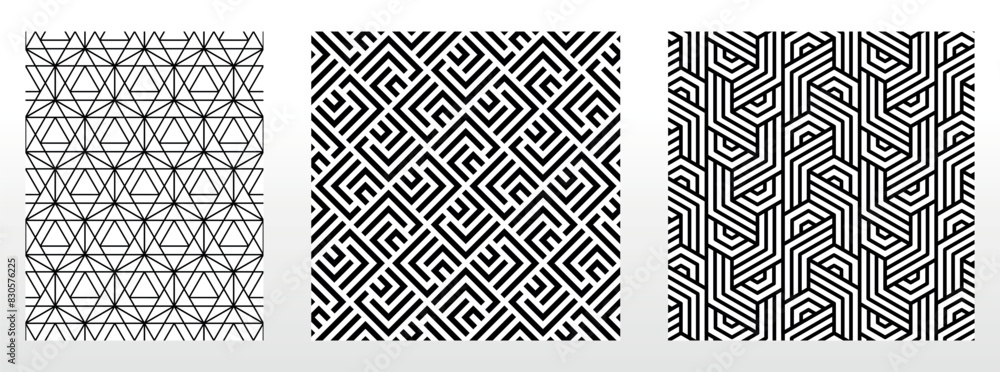 Wall mural Geometric set of seamless black and white patterns. Simple vector graphics.