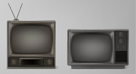 Vintage portable black and white TV receiver. Retro technology concept