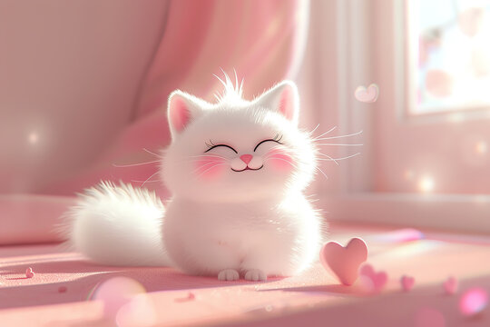 Fototapeta A cute and chubby kitten in 3D cartoon style