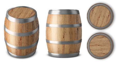 Wooden barrel realistic of isolated white background vector illustration