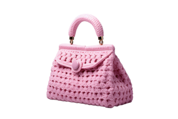 Rosy Romance: A Handcrafted Crocheted Purse on White or PNG Transparent Background.